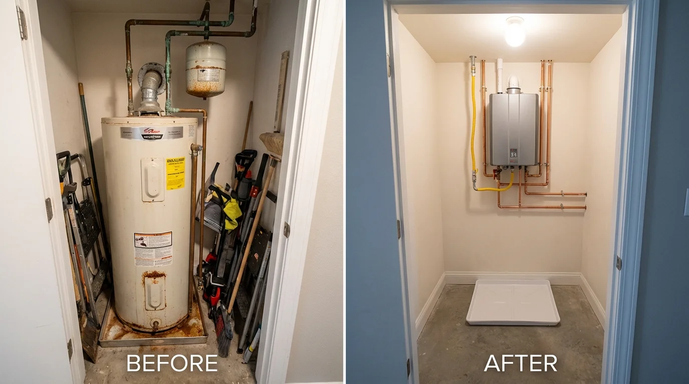Tank water heater versus wall-mounted tankless unit comparison for Victoria, KS homeowners