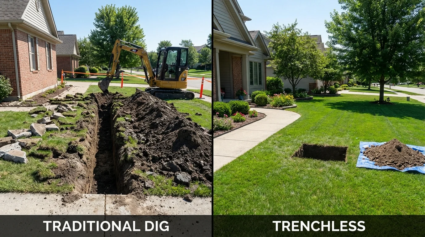 Trenchless sewer repair with minimal yard damage versus traditional excavation in Victoria, KS